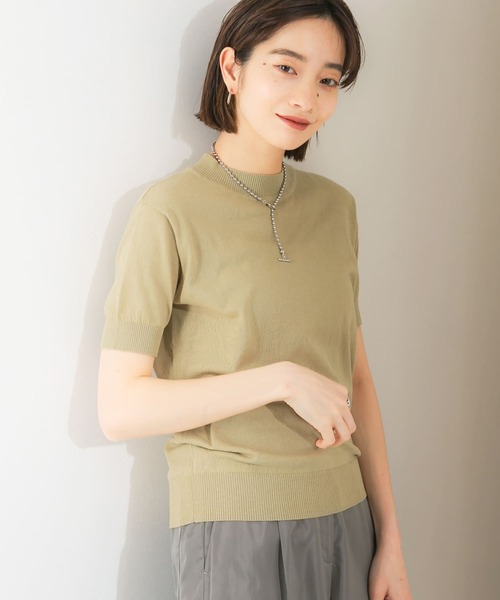 KBF(ケイビーエフ)の「illi ハイゲージ半袖ニット(ニット/セーター・レディース・ライトカーキ/ブラック/オフホワイト/イエロー・ONE)」の4枚目の写真