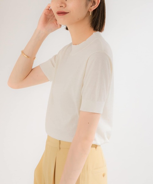 KBF(ケイビーエフ)の「illi ハイゲージ半袖ニット(ニット/セーター・レディース・ライトカーキ/ブラック/オフホワイト/イエロー・ONE)」の7枚目の写真