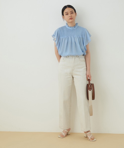ADAM ET ROPE'（アダムエロペ）の「【WEB限定】シアーフリルスリーブシャーリングシャツ（シャツ/ブラウス・レディース・ブラック/ホワイト/サックスブルー・FREE）」の6枚目の写真