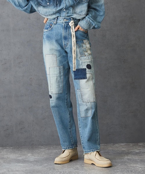 TOBILA(トビラ)の「12ozデニム リメイク風 パンツ(デニムパンツ・レディース・インディゴブルー/ライトブルー・S/M)」の1枚目の写真