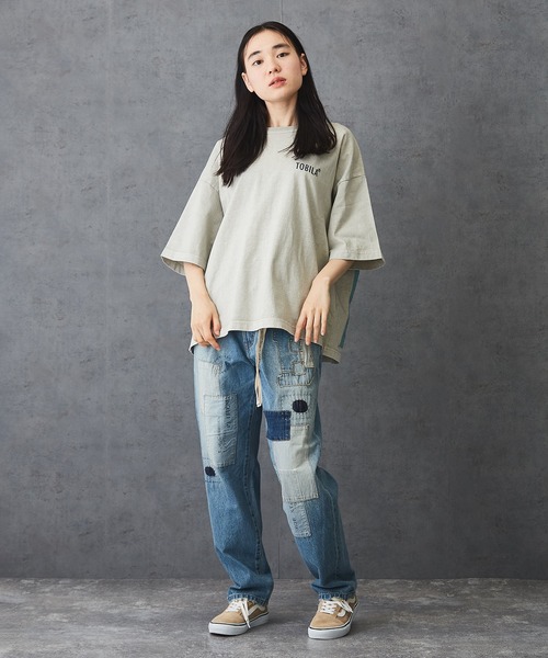 TOBILA(トビラ)の「12ozデニム リメイク風 パンツ(デニムパンツ・レディース・インディゴブルー/ライトブルー・S/M)」の7枚目の写真