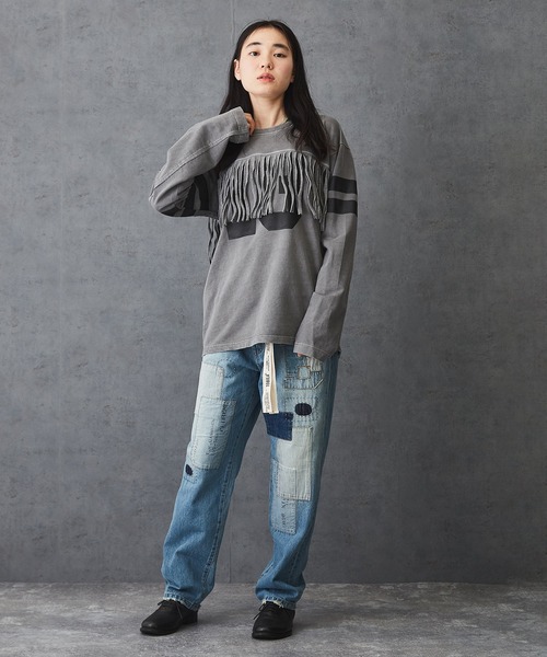 TOBILA(トビラ)の「12ozデニム リメイク風 パンツ(デニムパンツ・レディース・インディゴブルー/ライトブルー・S/M)」の8枚目の写真