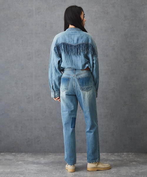 TOBILA(トビラ)の「12ozデニム リメイク風 パンツ(デニムパンツ・レディース・インディゴブルー/ライトブルー・S/M)」の13枚目の写真