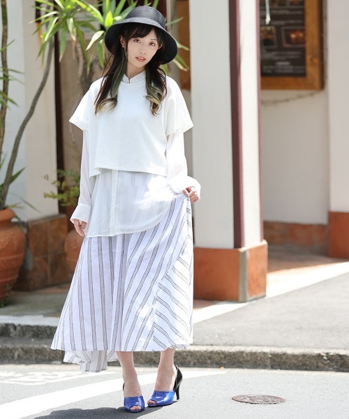 ARCANUM DESIGN（アルカナムデザイン）の「ARL ストライプワイドフレアースカート（スカート・レディース・ホワイト/ブラック・FREE）」の9枚目の写真