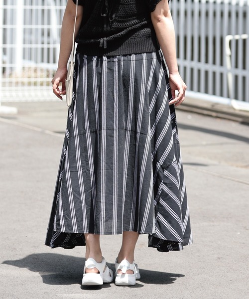 ARCANUM DESIGN（アルカナムデザイン）の「ARL ストライプワイドフレアースカート（スカート・レディース・ホワイト/ブラック・FREE）」の11枚目の写真