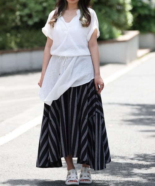 ARCANUM DESIGN（アルカナムデザイン）の「ARL ストライプワイドフレアースカート（スカート・レディース・ホワイト/ブラック・FREE）」の14枚目の写真