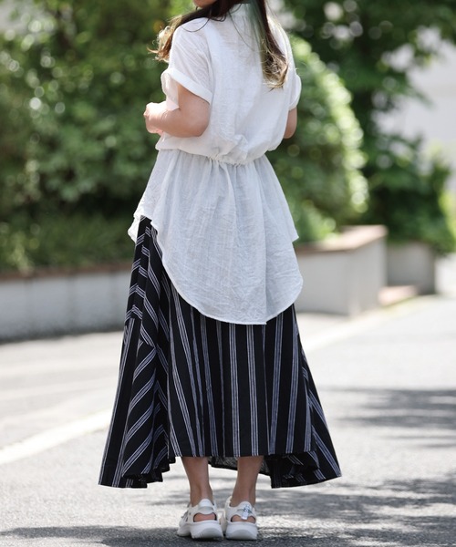 ARCANUM DESIGN（アルカナムデザイン）の「ARL ストライプワイドフレアースカート（スカート・レディース・ホワイト/ブラック・FREE）」の15枚目の写真