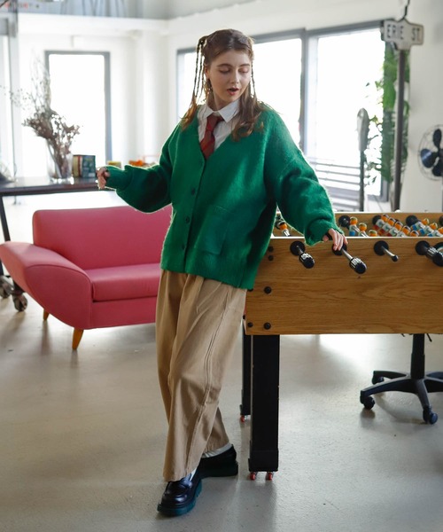 Birthday room（バースデイルーム）の「Vネックオーバーサイズ/モヘアライクニットカーディガン（カーディガン/ボレロ・レディース・オレンジ/ブルー/グリーン/ナチュラル/ライトグリーン/ブラウン/チャコールグレー・FREE）」の10枚目の写真