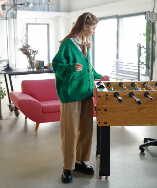 Birthday room（バースデイルーム）の「Vネックオーバーサイズ/モヘアライクニットカーディガン（カーディガン/ボレロ・レディース・オレンジ/ブルー/グリーン/ナチュラル/ライトグリーン/ブラウン/チャコールグレー・FREE）」の11枚目の写真