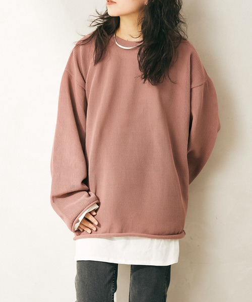 JOURNAL STANDARD relume（ジャーナルスタンダード　レリューム）の「【ニット+カットソーの2点SET】リサイクルポリエステル メッシュニット（ニット/セーター・メンズ・ブラック/ベージュ/パープル/グレー/グリーン/ピンク/レッド/ライトグレー・MEDIUM/LARGE）」の7枚目の写真