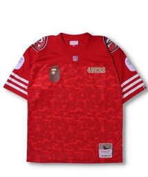 【バミキ】A BATHING APE 49ERS アメフトゲームシャツ A BATHING APE（アベイシングエイプ）の「BAPE X MITCHELL