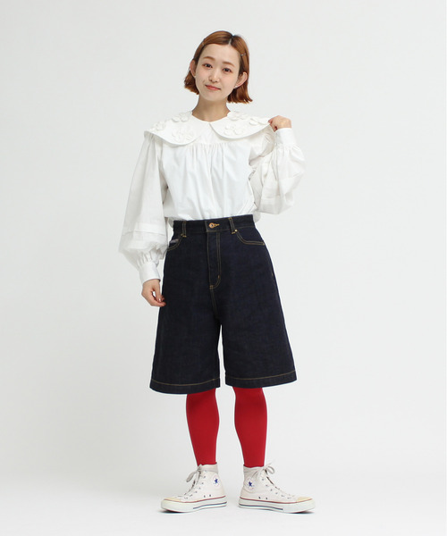 My Fav. CHILD WOMAN（マイファブチャイルドウーマン）の「11.36OZムラ糸デニム キュロットパンツ（デニムパンツ・レディース・ネイビー・36/38）」の9枚目の写真
