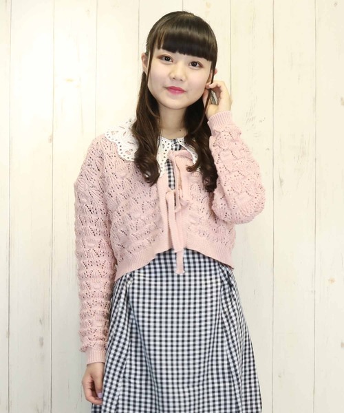 Clice de Paris（クリシェドゥパリス）の「K/フロントリボンカーディガン（カーディガン/ボレロ・レディース・アイボリー/ブラック/ピンク・ONESIZE）」の3枚目の写真