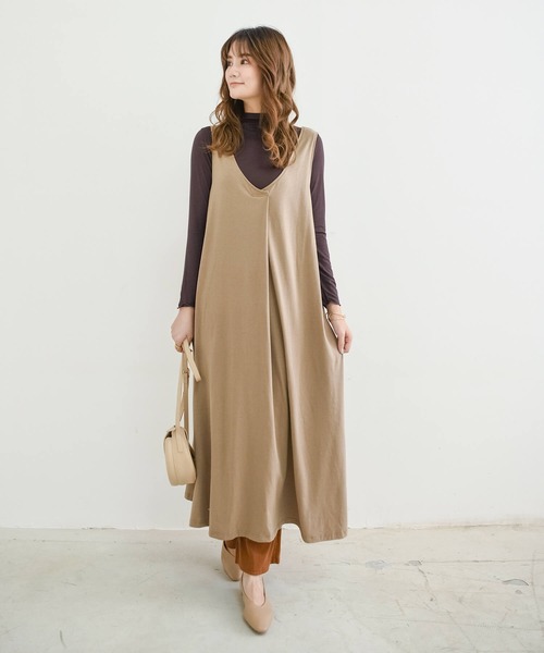 ワンピース ロングワンピース マキシ丈ワンピ Tシャツ ロング 長袖 ロンt 大人カジュアル ヌケ感 ワンピース 無地 シンプル マキシワンピース ジャンパースカート ビッグt ロングt Vネック 細見え ノースリーブ 長め丈 ゆるワンピ フレア ジャンスカ タック 長め丈 ゆる