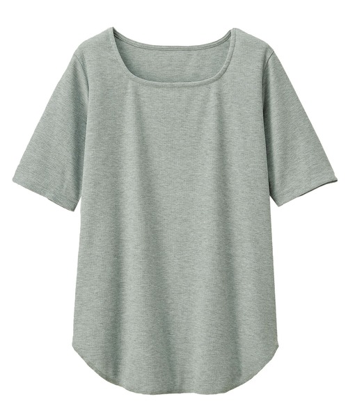 RANAN(ラナン)の「テレコリブ半袖カットソー(Tシャツ/カットソー・レディース・ピンクベージュ/杢グレー/オフホワイト/ブラック・LL/M/L)」の1枚目の写真