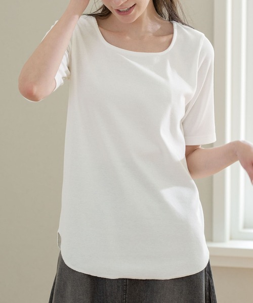 RANAN(ラナン)の「テレコリブ半袖カットソー(Tシャツ/カットソー・レディース・ピンクベージュ/杢グレー/オフホワイト/ブラック・LL/M/L)」の2枚目の写真