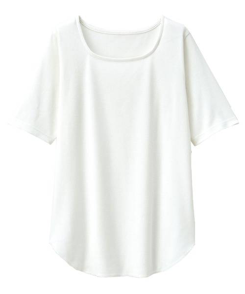 RANAN(ラナン)の「テレコリブ半袖カットソー(Tシャツ/カットソー・レディース・ピンクベージュ/杢グレー/オフホワイト/ブラック・LL/M/L)」の6枚目の写真