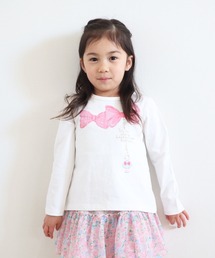 TioTio抗ウィルス加工/mimiちゃんチャーム刺しゅうとリボンプリント長袖Tシャツ(100-130cm)