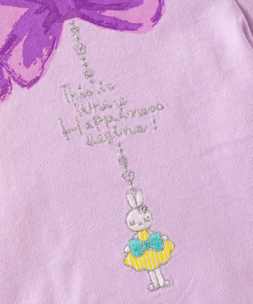 KP（ケーピー）の「TioTio抗ウィルス加工/mimiちゃんチャーム刺しゅうとリボンプリント長袖Tシャツ(100-130cm)（Tシャツ/カットソー・キッズ・オフホワイト/パープル・130cm/110cm/120cm/100cm）」の4枚目の写真