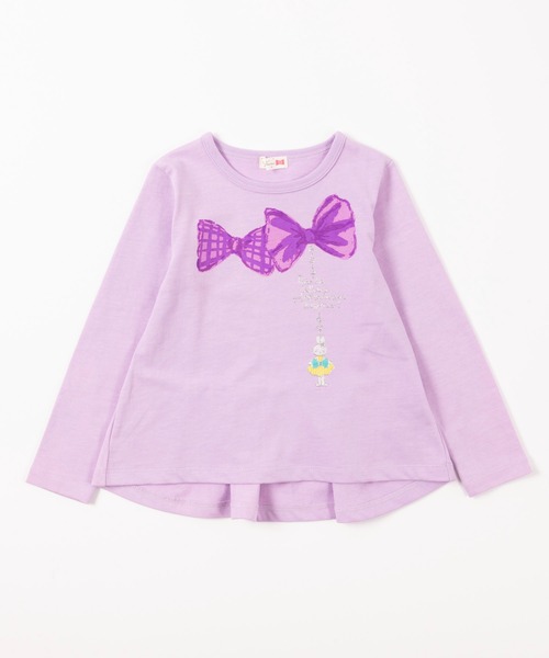 KP（ケーピー）の「TioTio抗ウィルス加工/mimiちゃんチャーム刺しゅうとリボンプリント長袖Tシャツ(100-130cm)（Tシャツ/カットソー・キッズ・オフホワイト/パープル・130cm/110cm/120cm/100cm）」の3枚目の写真