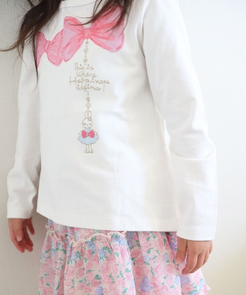 KP（ケーピー）の「TioTio抗ウィルス加工/mimiちゃんチャーム刺しゅうとリボンプリント長袖Tシャツ(100-130cm)（Tシャツ/カットソー・キッズ・オフホワイト/パープル・130cm/110cm/120cm/100cm）」の10枚目の写真