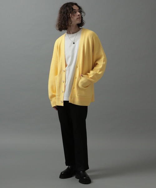 HARE（ハレ）の「ダブルポケットVカーディガン(HARE)（ニット/セーター・メンズ・ブラック/グレー/イエロー/グリーン・SMALL/MEDIUM）」の9枚目の写真