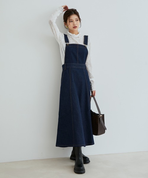 vis-`a-vis（ビサビ）の「【WEB限定】デニム＆ツイルジャンパースカート（ジャンパースカート・レディース・ホワイト/ネイビー・M/S）」の19枚目の写真