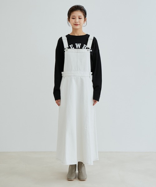 vis-`a-vis（ビサビ）の「【WEB限定】デニム＆ツイルジャンパースカート（ジャンパースカート・レディース・ホワイト/ネイビー・M/S）」の8枚目の写真