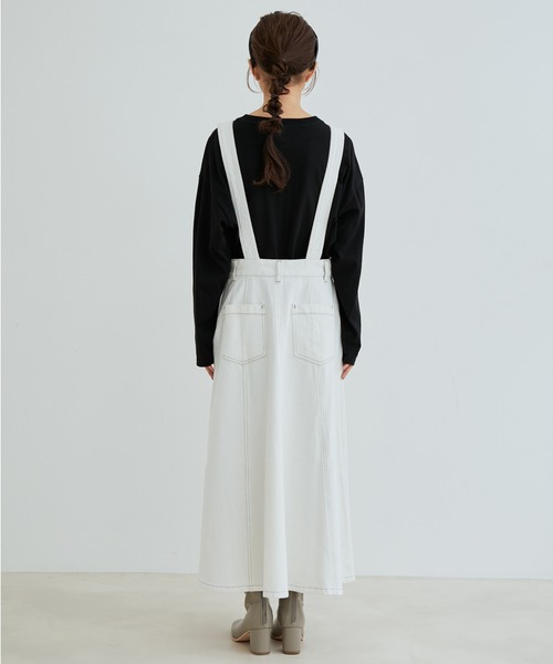 vis-`a-vis（ビサビ）の「【WEB限定】デニム＆ツイルジャンパースカート（ジャンパースカート・レディース・ホワイト/ネイビー・M/S）」の10枚目の写真