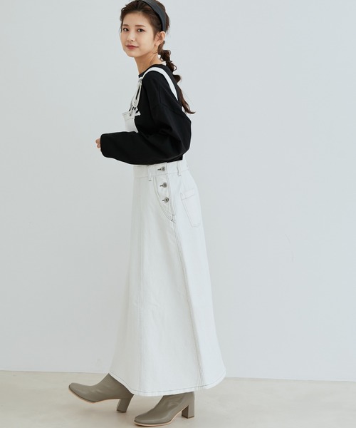 vis-`a-vis（ビサビ）の「【WEB限定】デニム＆ツイルジャンパースカート（ジャンパースカート・レディース・ホワイト/ネイビー・M/S）」の22枚目の写真