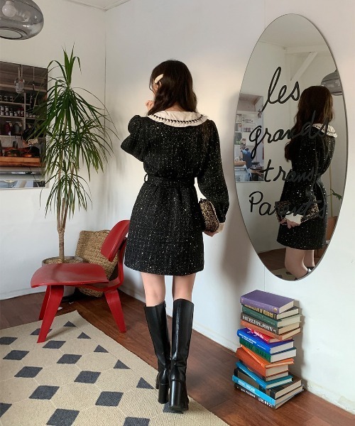 chuu（チュー）の「CHUU ツイードミニワンピ（ワンピース・レディース・ブラック・FREE）」の14枚目の写真