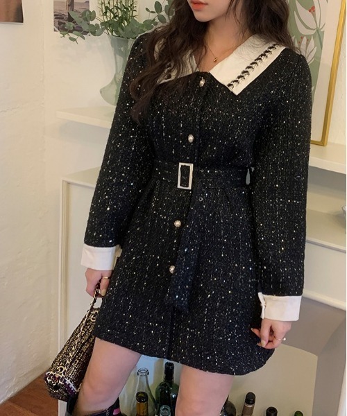 chuu（チュー）の「CHUU ツイードミニワンピ（ワンピース・レディース・ブラック・FREE）」の9枚目の写真