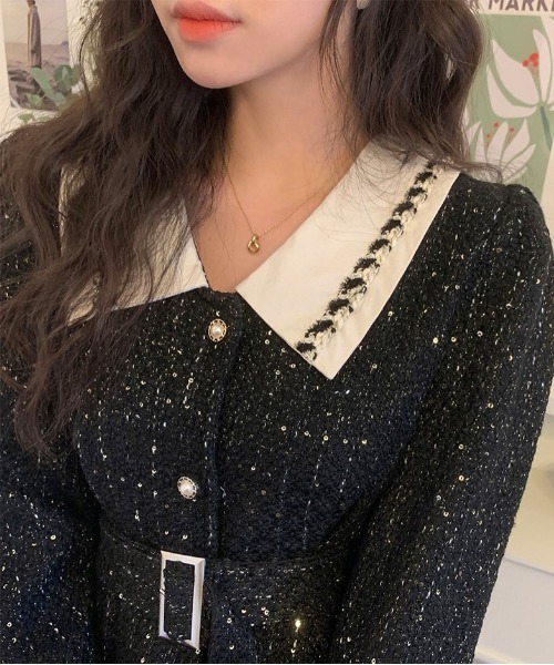 chuu（チュー）の「CHUU ツイードミニワンピ（ワンピース・レディース・ブラック・FREE）」の5枚目の写真