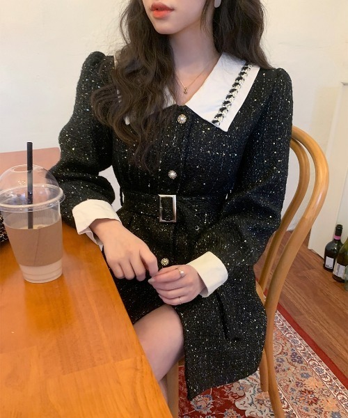 chuu（チュー）の「CHUU ツイードミニワンピ（ワンピース・レディース・ブラック・FREE）」の7枚目の写真