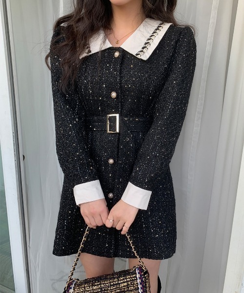 chuu（チュー）の「CHUU ツイードミニワンピ（ワンピース・レディース・ブラック・FREE）」の8枚目の写真