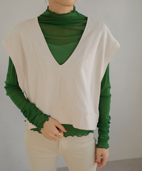 ＡＮＤＪ（アンドジェイ）の「袖シャーリングハイネックシアートップス（Tシャツ/カットソー・レディース・グリーン/ブラウン/ブラック/ピンク/グリーン系その他/ピンク系その他/アイボリー/レッド/ブルー/イエロー・M）」の12枚目の写真