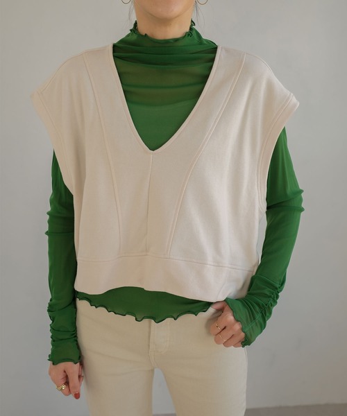 ＡＮＤＪ（アンドジェイ）の「袖シャーリングハイネックシアートップス（Tシャツ/カットソー・レディース・グリーン/ブラウン/ブラック/ピンク/グリーン系その他/ピンク系その他/アイボリー/レッド/ブルー/イエロー・M）」の16枚目の写真