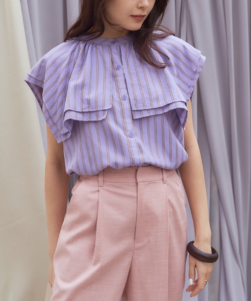 titivate(ティティベイト)の「スクエアビッグカラーノースリーブブラウス(シャツ/ブラウス・レディース・イエロー/ブルー/パープル/オフホワイト/ブラック/ライトグリーン/オレンジ系その他・M/S)」の17枚目の写真