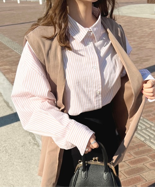 apres jour（アプレジュール）の「ストライプルーズシャツ【ZOZOTOWN限定アイテム】（シャツ/ブラウス・レディース・グリーン系その他/ネイビー/ライトピンク/ライトグレー・X-LARGE/フリー）」の4枚目の写真