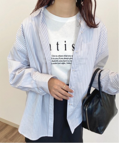 apres jour（アプレジュール）の「ストライプルーズシャツ【ZOZOTOWN限定アイテム】（シャツ/ブラウス・レディース・グリーン系その他/ネイビー/ライトピンク/ライトグレー・X-LARGE/フリー）」の2枚目の写真