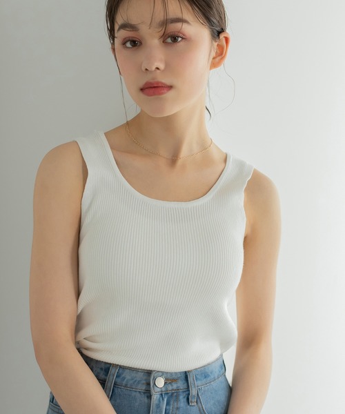 Edit Sheen（エディットシーン）の「リブインナーニット（タンクトップ・レディース・ホワイト/ブラック/マスタード/モカ/ブルー系その他5・M）」の2枚目の写真