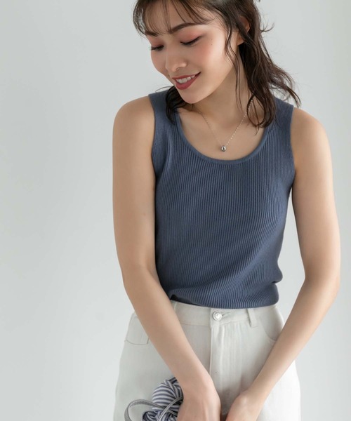 Edit Sheen（エディットシーン）の「リブインナーニット（タンクトップ・レディース・ホワイト/ブラック/マスタード/モカ/ブルー系その他5・M）」の4枚目の写真