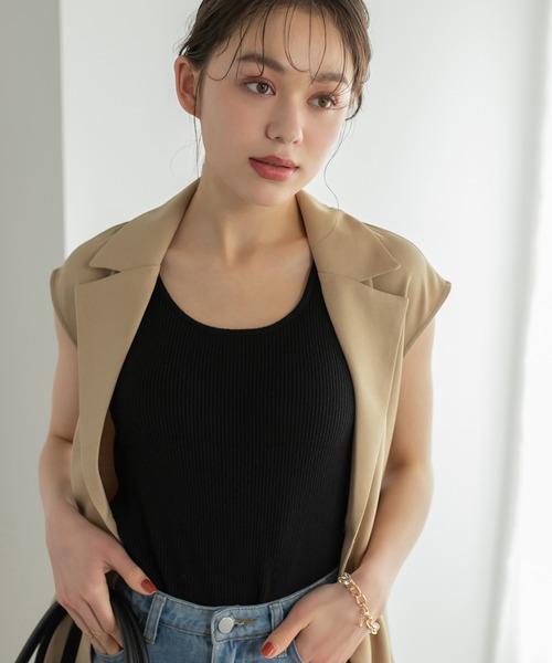 Edit Sheen（エディットシーン）の「リブインナーニット（タンクトップ・レディース・ホワイト/ブラック/マスタード/モカ/ブルー系その他5・M）」の3枚目の写真