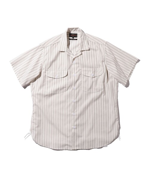 BEAMS PLUS（ビームスプラス）の「ストライプ ショートスリーブ ワークシャツ（シャツ/ブラウス・メンズ・グリーン/ホワイト/バーガンディー・M/L/S/XL）」の2枚目の写真