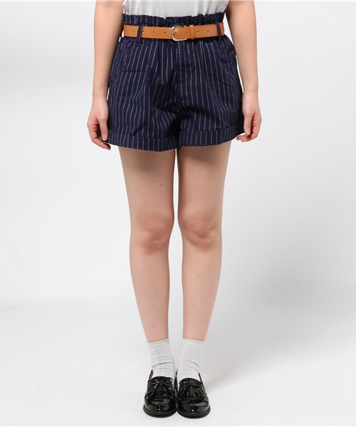 one after another NICE CLAUP（ワンアフターアナザーナイスクラップ）の「【non-no4月号掲載 ナイスクラップ】ベルト付ハイウェストショートパンツ（その他パンツ・レディース・オフホワイト/ブルー系その他/インディゴブルー/ストライプ・FREE）」の9枚目の写真