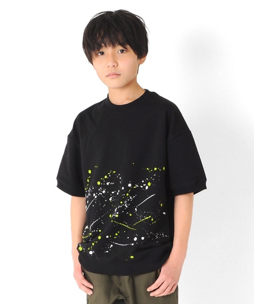 GLAZOS（グラソス）の「ストレッチミニ裏毛・ペイントプリント半袖トレーナー【セットアップ対応】（スウェット・キッズ・ブラック/グレー・150cm/160cm/170cm/140cm/130cm）」の2枚目の写真