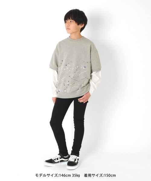 GLAZOS（グラソス）の「ストレッチミニ裏毛・ペイントプリント半袖トレーナー【セットアップ対応】（スウェット・キッズ・ブラック/グレー・150cm/160cm/170cm/140cm/130cm）」の6枚目の写真