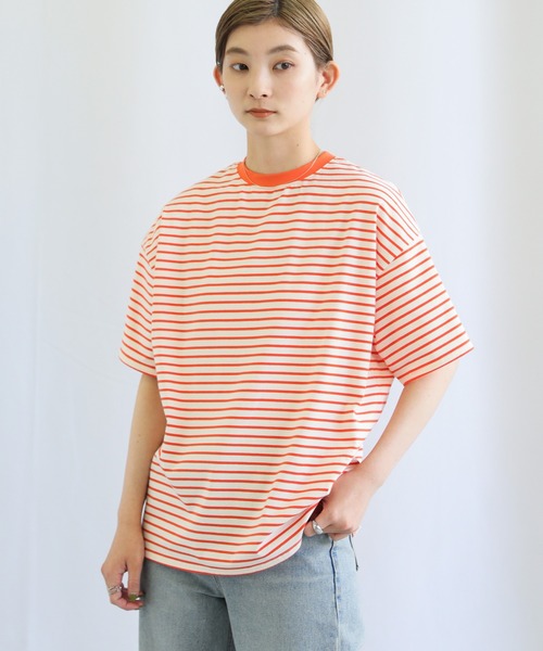 select MOCA(セレクトモカ)の「ボーダーオーバーTシャツ(Tシャツ/カットソー・レディース・ブラック/オレンジ/ブルー・FREE)」の9枚目の写真