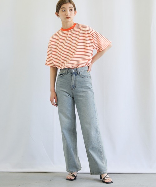 select MOCA(セレクトモカ)の「ボーダーオーバーTシャツ(Tシャツ/カットソー・レディース・ブラック/オレンジ/ブルー・FREE)」の4枚目の写真