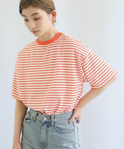 select MOCA(セレクトモカ)の「ボーダーオーバーTシャツ(Tシャツ/カットソー・レディース・ブラック/オレンジ/ブルー・FREE)」の7枚目の写真